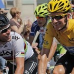Bradley Wiggins and Mark Cavendish racing for Team Sky in the 2012 Tour de France (ITV)